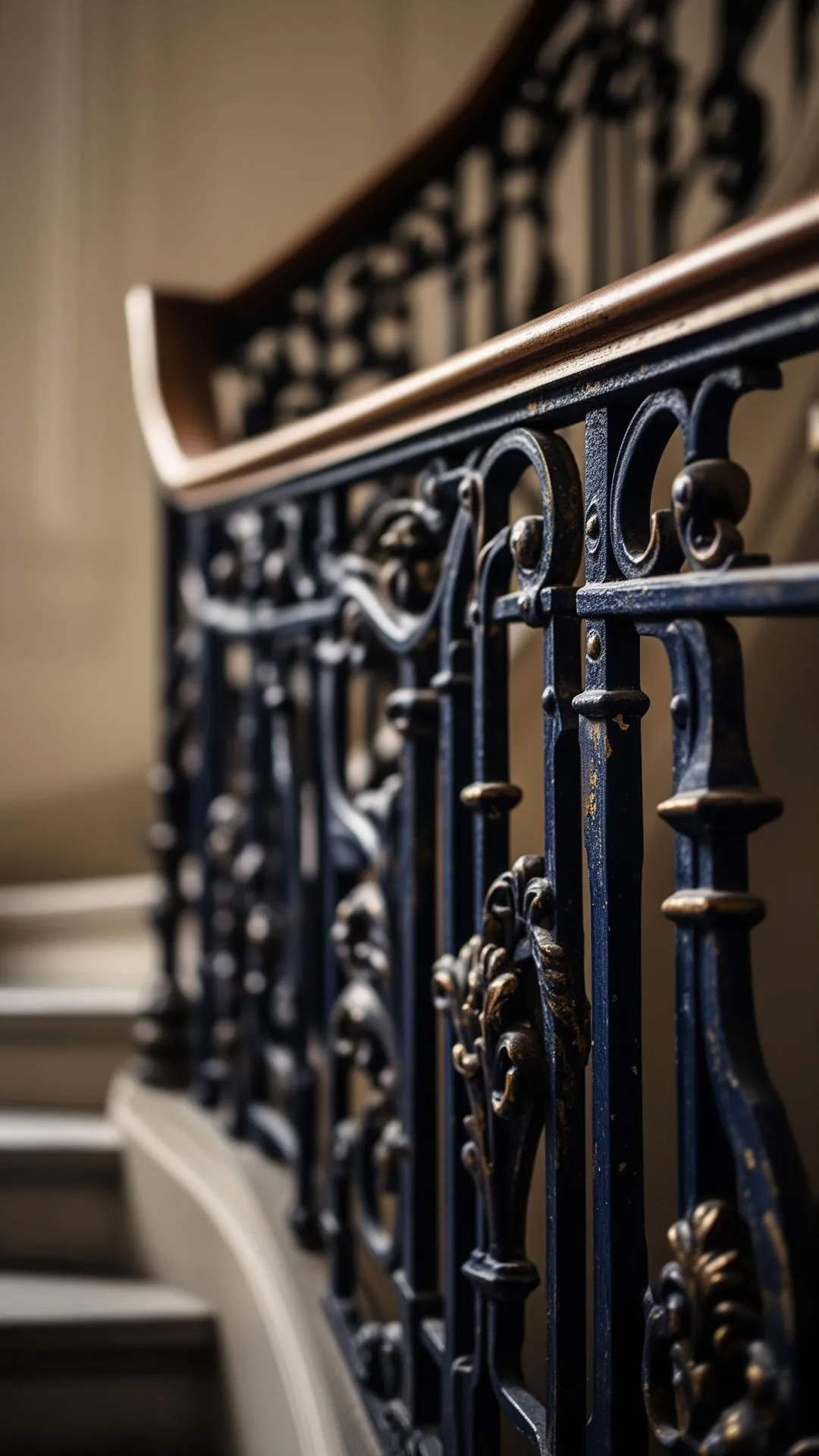 Détail de ferronnerie d'une rampe d'escalier d'immeuble à Saint-Cloud